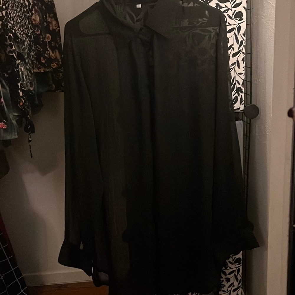 Sheer Black Button Down